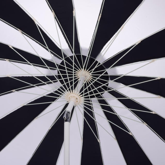 Spritely Home Buti 9 Ft Crank Umbrella, Navy Cabana Stripe/White Pole For Sale - Image 4 of 8