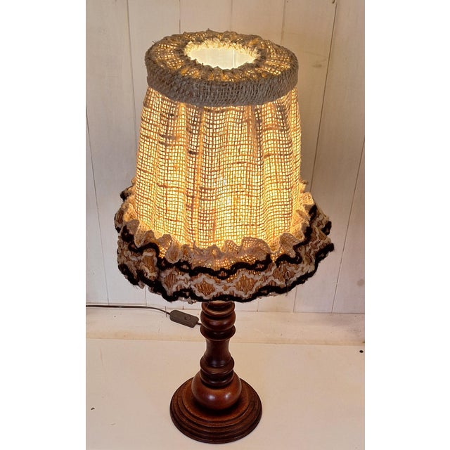 Vintage Table Lamp with Chestnut Wood Base and Wool Shade, 1970s For Sale - Image 3 of 7