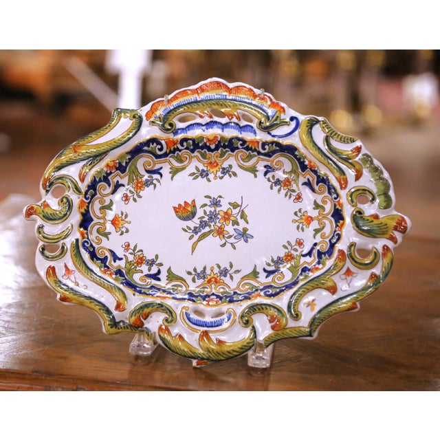 Early 20th Century Early 20th Century French Rouen Faience Wall Platter With Pierced Rim For Sale - Image 5 of 11