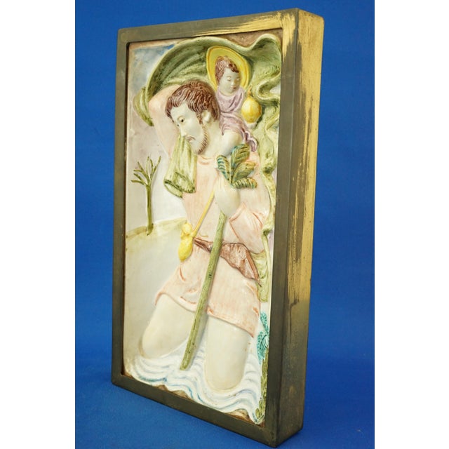 1920s Bas-Relief Plaque Sculpture of Saint Christopher with Baby Jesus from Le Tre Aaa, Turin, Italy, 1920s For Sale - Image 5 of 18