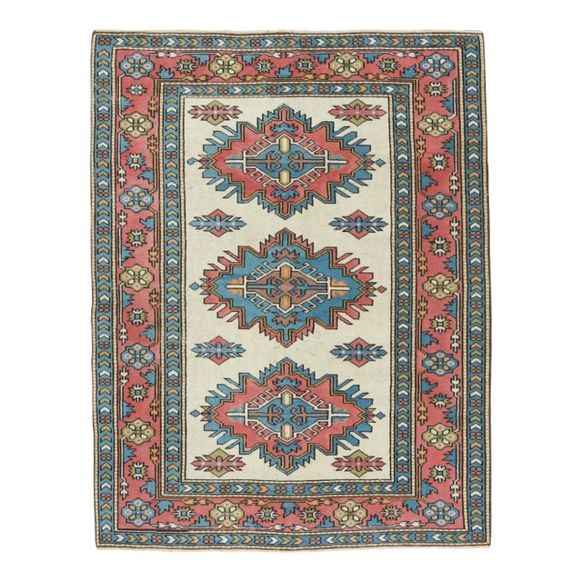 1970s Vintage Turkish Oushak Handmade Wool Cotton Pink Beige Area Rug For Sale