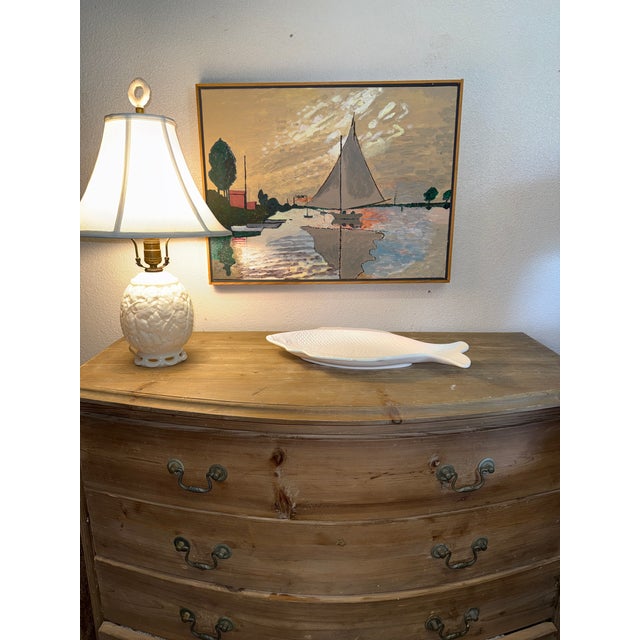 Textile Vintage Sailboat Painting on Canvas. Absolute Charming Version of Monet Sailboat at Le Petit-Gennevilliers For Sale - Image 7 of 7