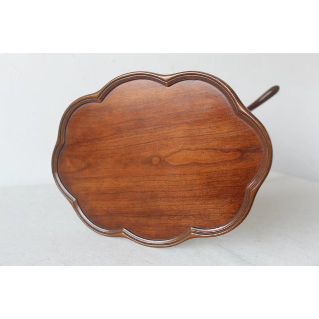 Wood 1950s Brandt Furniture Scalloped Oval Tripod Cherry Candle Stand Side Table Mid-Century For Sale - Image 7 of 11