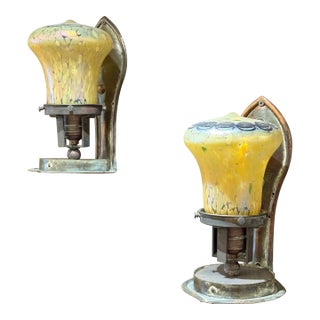 Pair of Early 1900’s Sconces With Rare Glass Shades Attributed to Loetz For Sale
