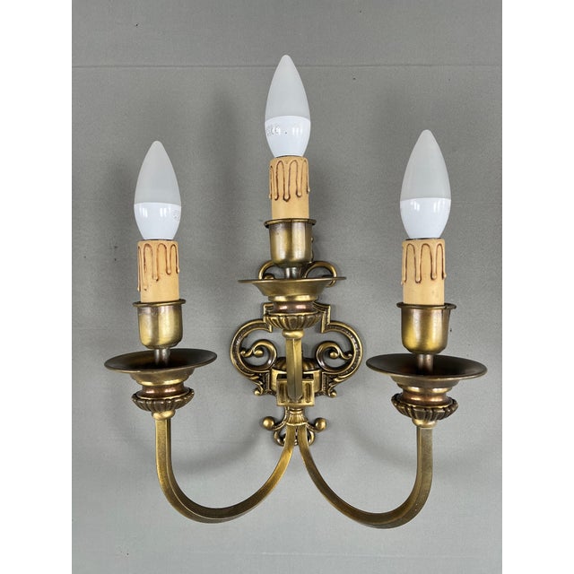 20th Century Brass Wall Sconces, Set of 2 For Sale - Image 6 of 9