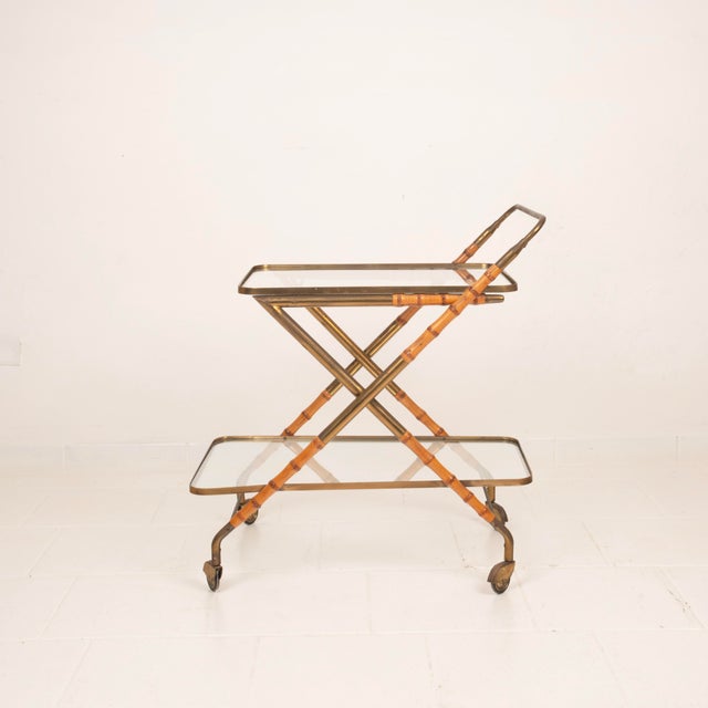 Vintage Cart in Faux Bamboo and Brass by Cesare Lacca, 1950 For Sale - Image 9 of 18