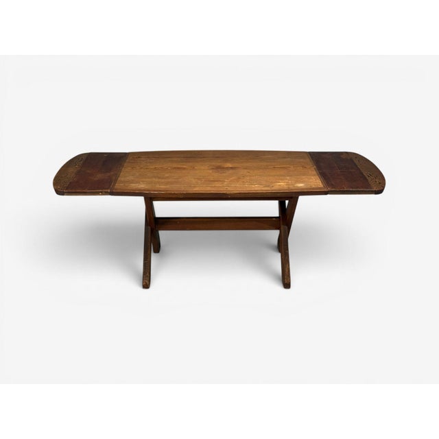 Danish Mid-Century Modern, Brutalist Dining or Kitchen Table, Stained Pine, Denmark, 1960s Wonderful brutalist expandable...