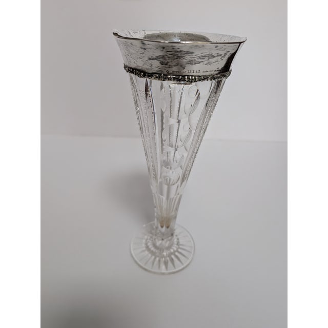 Sterling Rim Cut Crystal Tulip Vase 1950's For Sale - Image 4 of 4