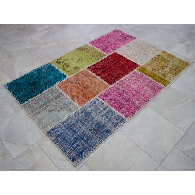 Vibrant Pink & Red Turkish Rug Hand Knotted Handstitched Floor Art Room Decor - 4'x5'11" For Sale - Image 13 of 17