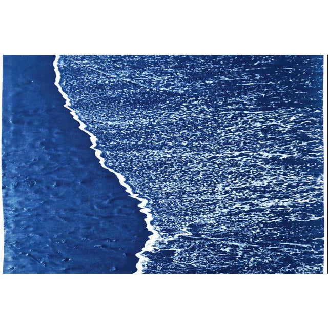 Art Deco 2021 "Costa Rican Beach Foam" Handmade Cyanotype Print on Watercolor Paper For Sale - Image 3 of 7