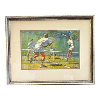 Mid-Century Arthur Sarnoff Tennis Match Fine Art Print in Silver Leaf Frame, 18" X 14" For Sale