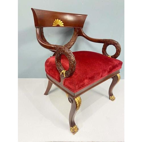 1930s Regency Armchairs in Carved Mahogany, 1930s For Sale - Image 5 of 13