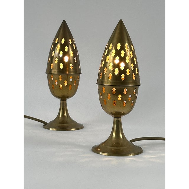 Gold Perforated Brass Bedside Table Lamps, Sweden, 1960s, Set of 2 For Sale - Image 8 of 18