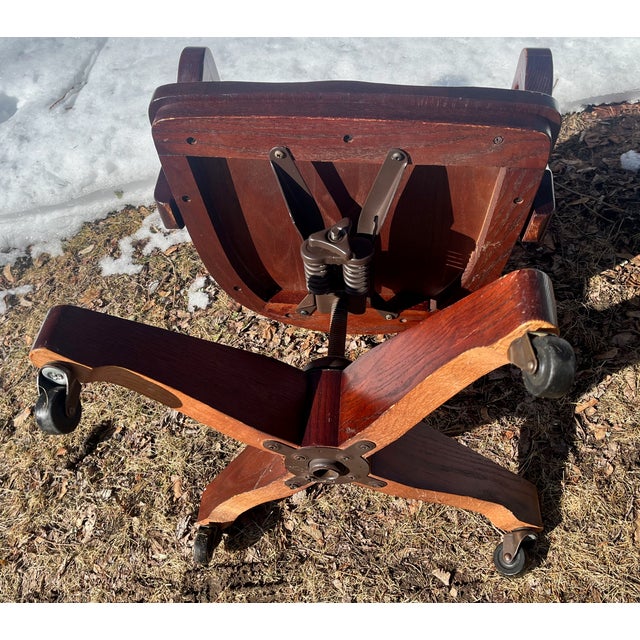 Oak Banker's Office Arm Chair Walnut Stained on Casters For Sale - Image 4 of 6