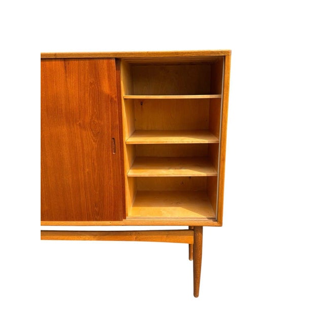 Wood Danish Modern Teak & White Oak Highboard | Three Sliding Doors | C. 1960s For Sale - Image 7 of 9