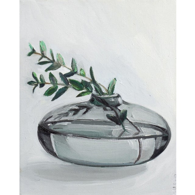 Justyna Kuklo, Grey Transparent Vase with a Twig, 2018, Oil Painting on Canvas, Framed For Sale - Image 4 of 7