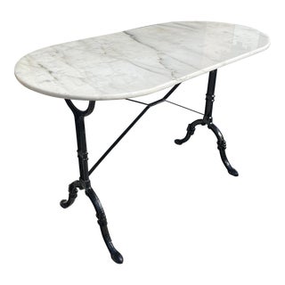 1940s Vintage French Art Deco Cast Iron Marble Top Bistro Dining Table For Sale