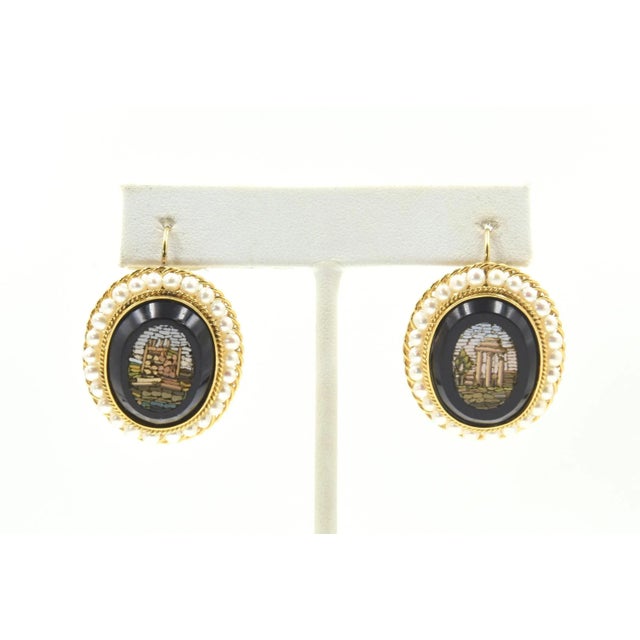 Antique Micromosaic Roman Architecture Scenes Pearl and Gold Earrings - 2 Pieces For Sale - Image 9 of 11
