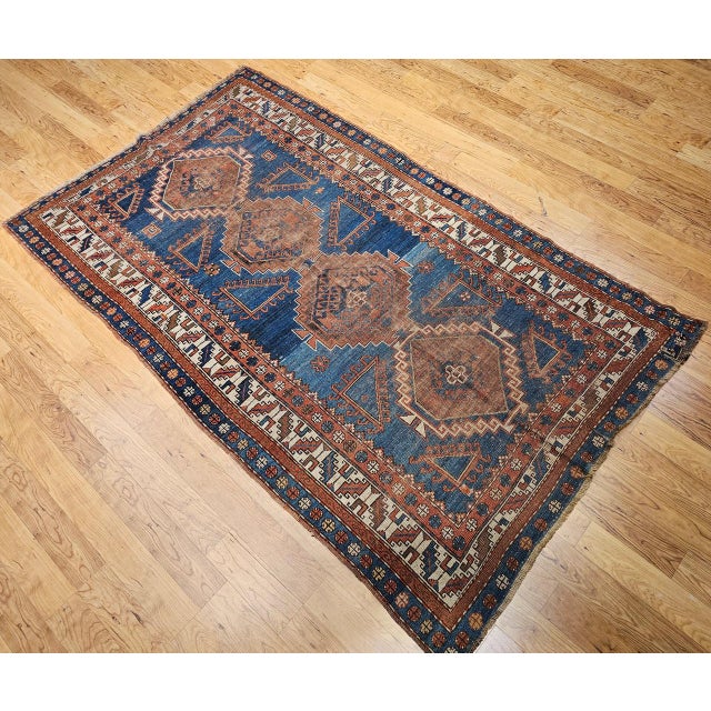19th Century Caucasian Kazak Rug, Hand-knotted Wool, Geometric Design, Royal Blue. 5' x 8' For Sale - Image 11 of 16
