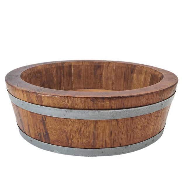 Large Vintage Wooden Bowl with Metal Rims, 1960s For Sale - Image 11 of 11