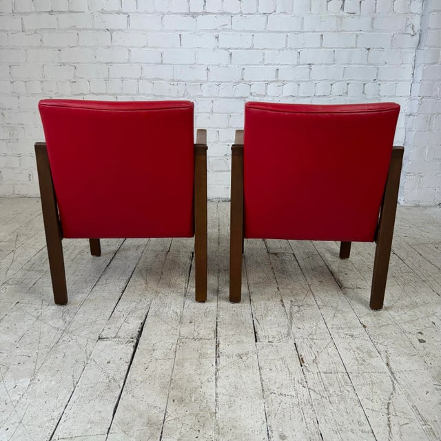Mid Century Modern Pair of Red Vinyl Arm Chairs For Sale In Cleveland - Image 6 of 11