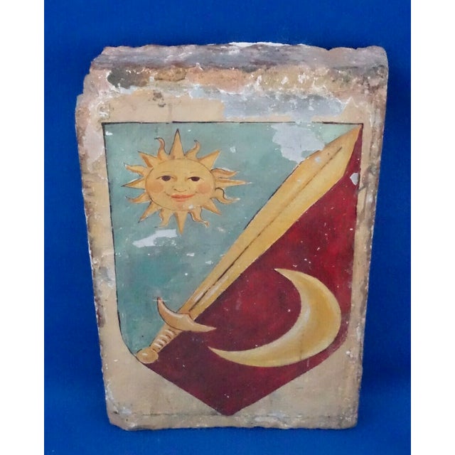 16th Century Renaissance Ceramic Tile with Heraldic Coat of Arms with Sun and Moon from the Abbey of Mirasole Milan, Italy For Sale - Image 11 of 18