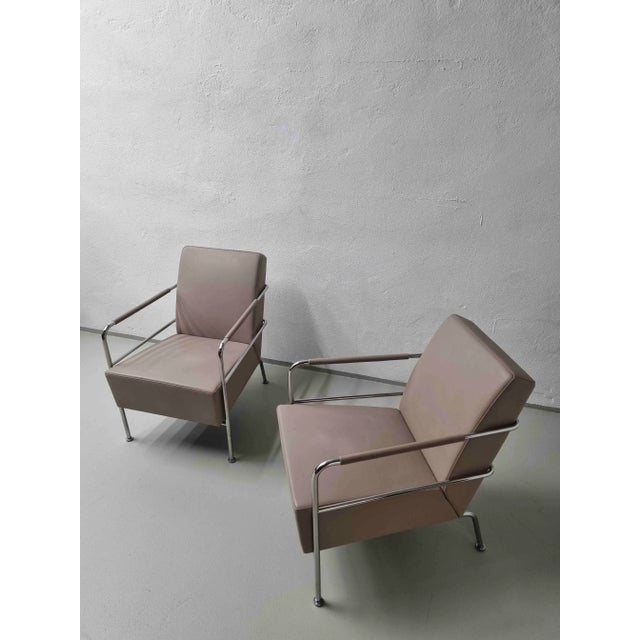 Set of Nude Leather & Steel Cinema Easy Chairs by Gunilla Allard for Lammhults, 1990s For Sale - Image 9 of 14