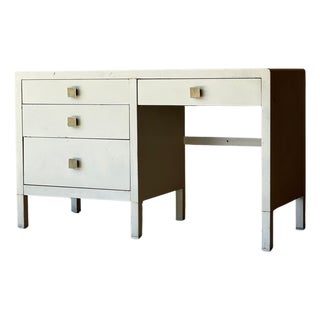 Vintage Simmons Steel Desk With Original Square Pulls, C 1940s For Sale