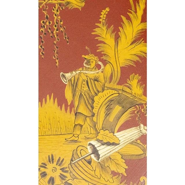 Chinoiserie Large Vintage Chinoiserie Round Red Tole Tray For Sale - Image 3 of 6