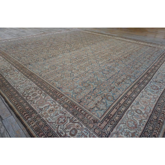 1880s Blue Navy Antique Warn Square Geometric Knotted Wool Persian Malayer Rug For Sale - Image 4 of 9