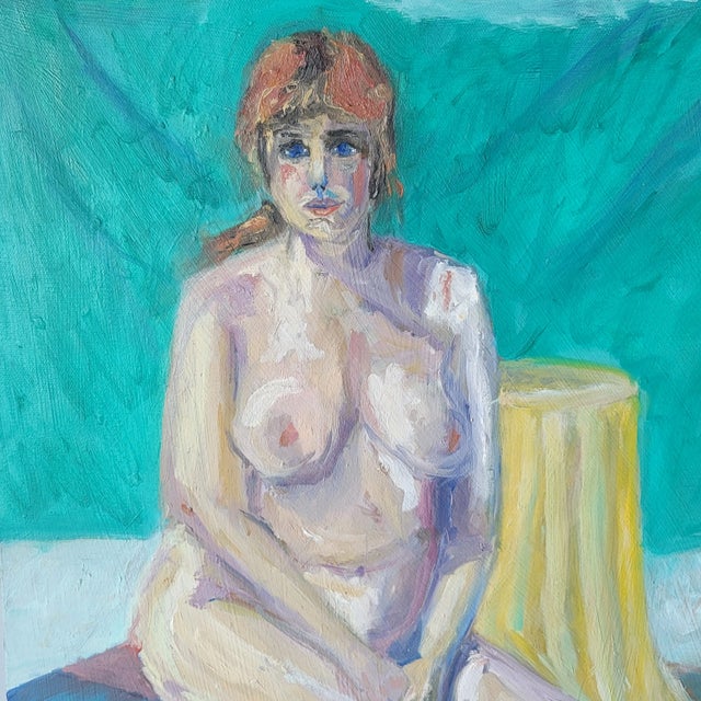 Portrait Nude Woman Sitting Oil Painting by Rosemary Rabut 16x20 Oil on stretched canvas Signed on back Artist: Rosemary...