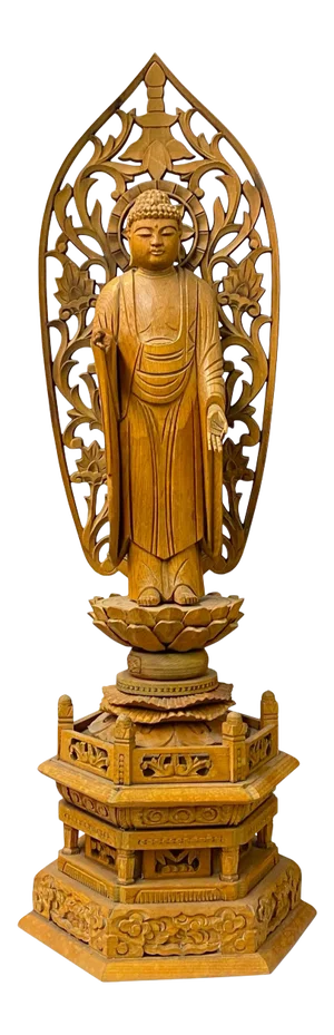 Chinese Sandal Wood Lotus Base Abhaya Mudra Buddha Statue