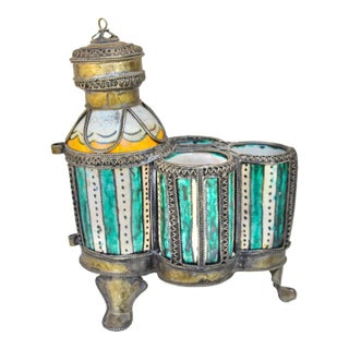 Antique Handcrafted & Inlaid Ceramic Inkwell & Catchall For Sale