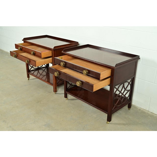 Baker Furniture Historic Charleston Chippendale Carved Mahogany Rolling Buffet Servers, Pair For Sale In South Bend - Image 6 of 11