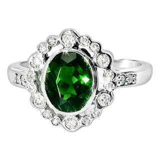 Late 20th Century Size 6.75 14K White Gold Green Tourmaline Diamond Ring For Sale