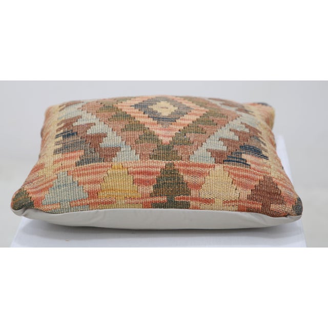 Tribal Arteverk Handwoven Afghan Kilim Pillow — Brown & Orange Diamond Medallion For Sale - Image 3 of 3