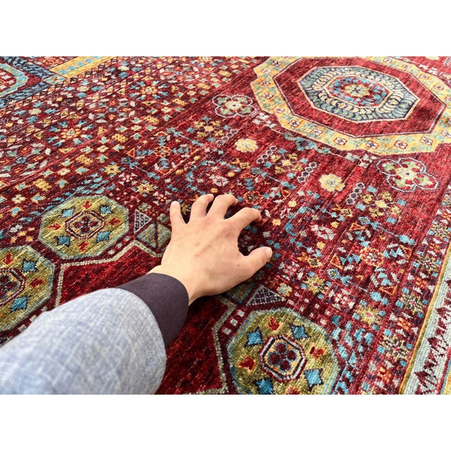 Red 8' X 11'4" Red Mamluk Geometric Wool Rug For Sale - Image 8 of 15
