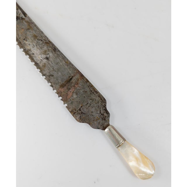Victorian 19th Century English Victorian Steel Bread Knife With Mother of Pearl Handle For Sale - Image 3 of 12