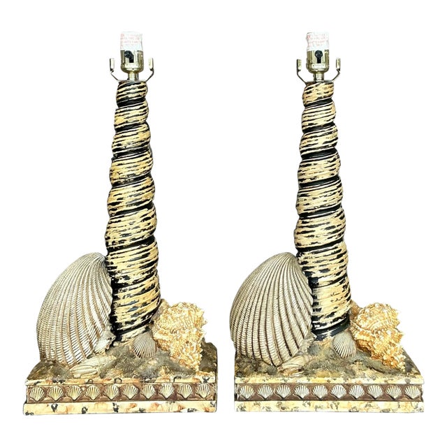 Vintage Coastal Resin Shell Lamps - a Pair For Sale