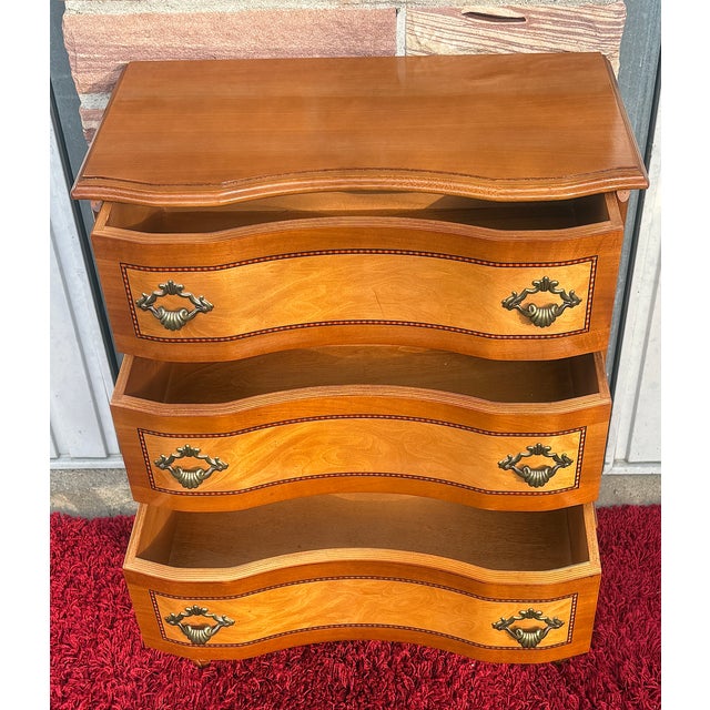 Vintage Wood Three-Drawer Inlaid Chest of Drawers, 1970s For Sale - Image 9 of 12