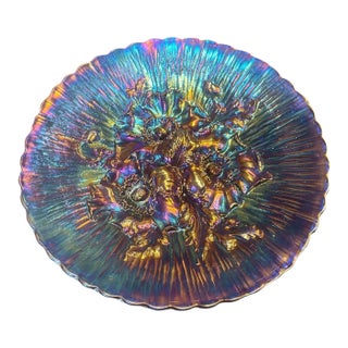 Poppy Show Carnival Glass Plate by Northwood in Electric Blue or Amethyst For Sale