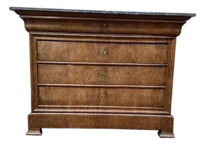Louis Philippe Chest of Drawers in Light Mahogany and Gray Marble