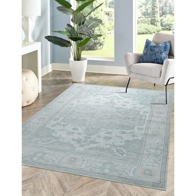 2020s 8x10 Ivory Hand-Knotted Wool Soft Floral Medallion Traditional Carpet Rug For Sale - Image 5 of 5