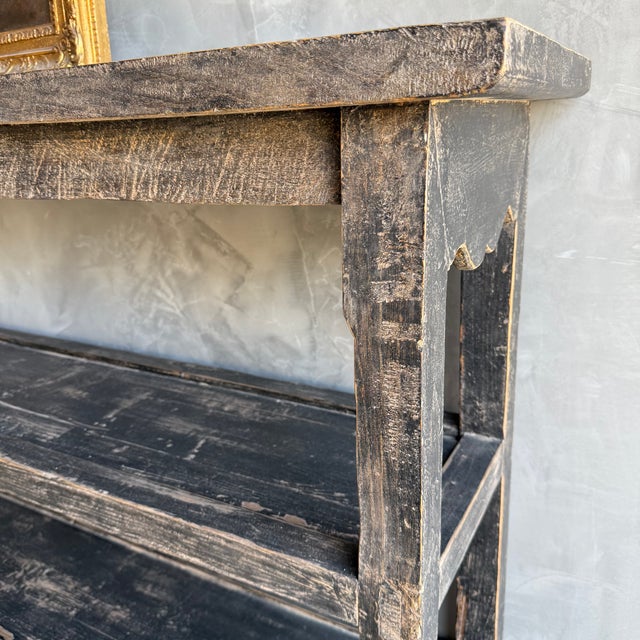 Black Vintage Style Elm Wood Black Painted Extra Long Console With Shelves For Sale - Image 8 of 9