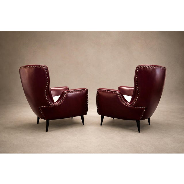 Pair of Brazilian Modernist Armchairs in Hardwood, Burgundy Leather & Bouclé by Carlo Hauner, Brazil, 1950s - Lot 466B For Sale - Image 16 of 18