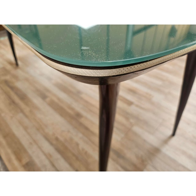 Mid-Century Modern Mahogany Dining Table with Aquamarine Glass Top, 1950 For Sale - Image 11 of 17