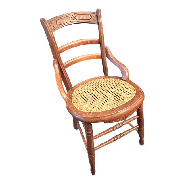 Antique Victorian Eastlake Cane Chair With Burl Inlays For Sale