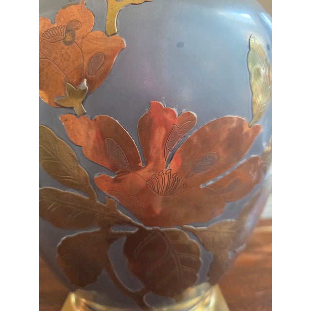 Mid 20th Century Vintage Pewter, Copper & Brass Asian Chinoiserie Ginger Jar Table Lamp For Sale - Image 5 of 12