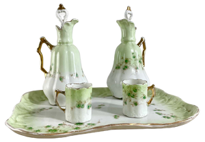 French Art Nouveau Head to Head Liquor Service in Porcelain, 19th Century, Set of 5