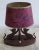 Table Lamp with Oval Teak Base, 2 Cats on Metal Scratching Post & Red Printed Oval Cardboard Shade, 1970s For Sale - Image 4 of 7